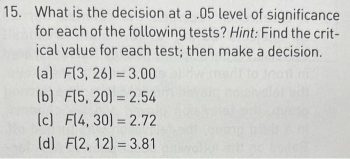 Solved 5. What Is The Decision At A .05 Level Of 