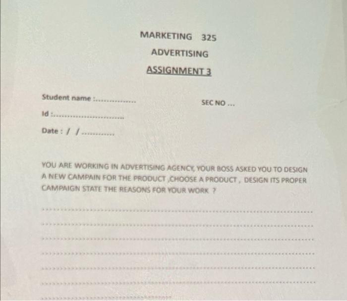 Solved MARKETING 325 ADVERTISING ASSIGNMENT 3 Student names | Chegg.com