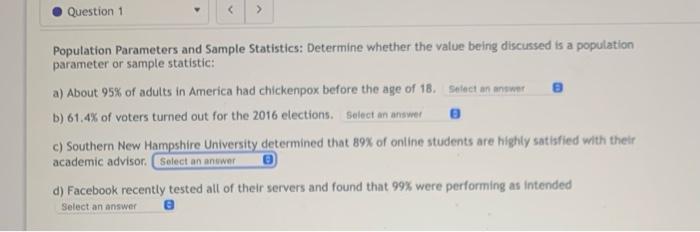 Solved Question 1 > Population Parameters and Sample | Chegg.com