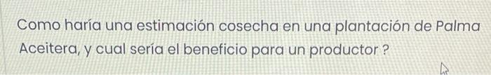 Como haría una estimación cosecha en una plantación de Palma Aceitera, y cual sería el beneficio para un productor?