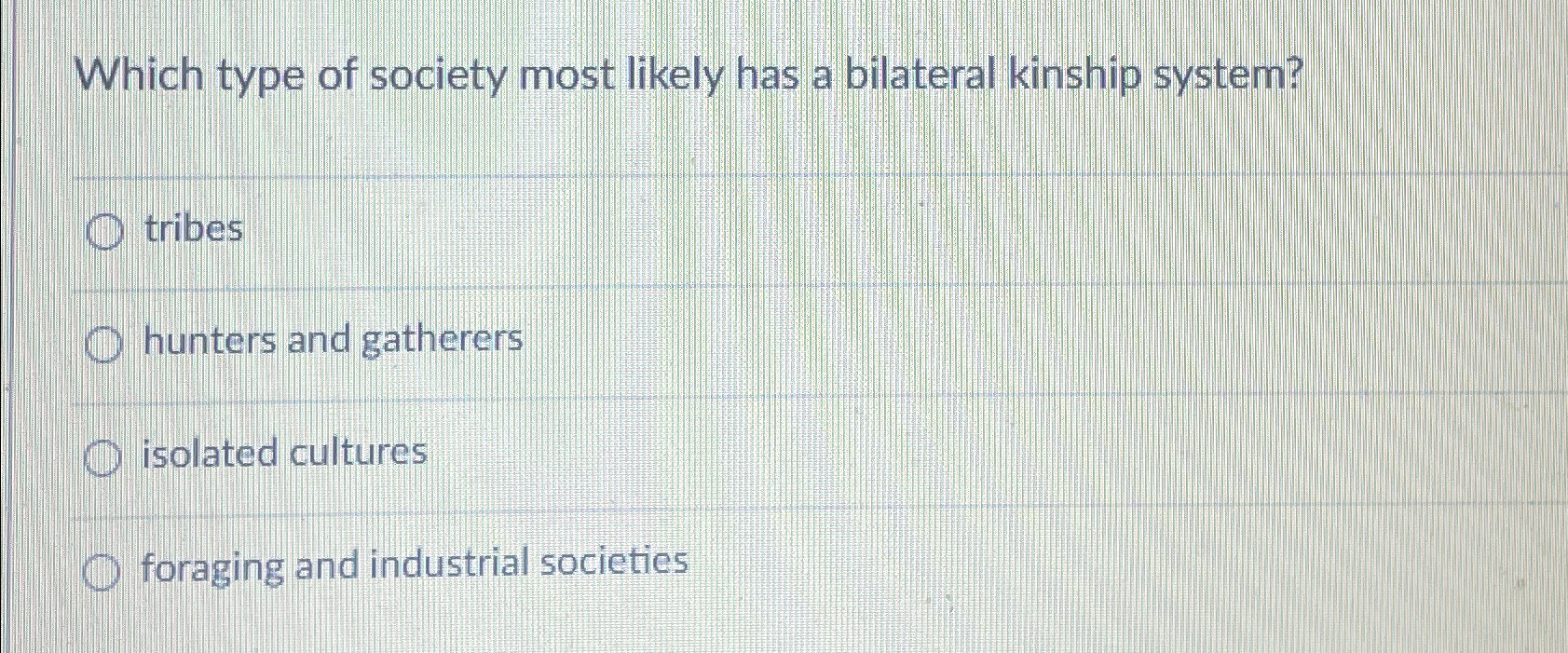 Solved Which type of society most likely has a bilateral | Chegg.com