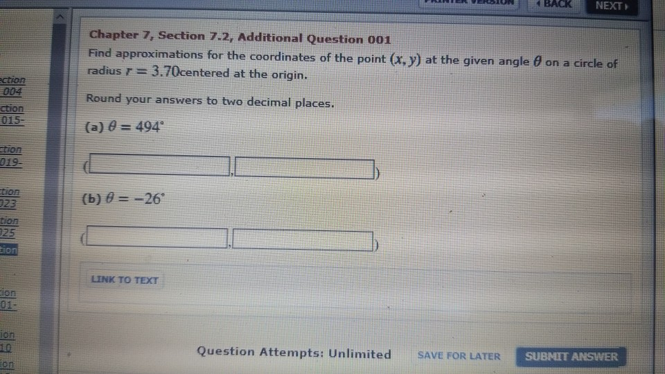 Solved 4 BACK NEXT Chapter 7, Section 7.2, Additional | Chegg.com