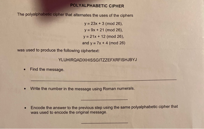 Solved POLYALPHABETIC CIPHER The polyalphabetic cipher that | Chegg.com