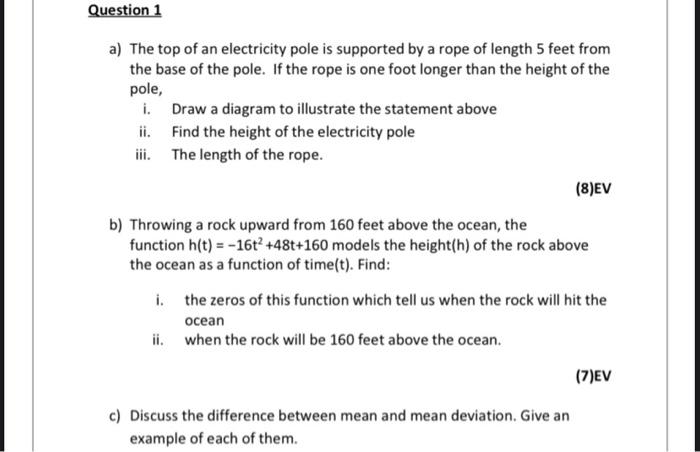 Solved Question 1 a) The top of an electricity pole is | Chegg.com