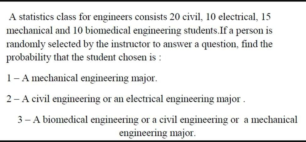 Solved A Statistics Class For Engineers Consists 20 Civil, | Chegg.com