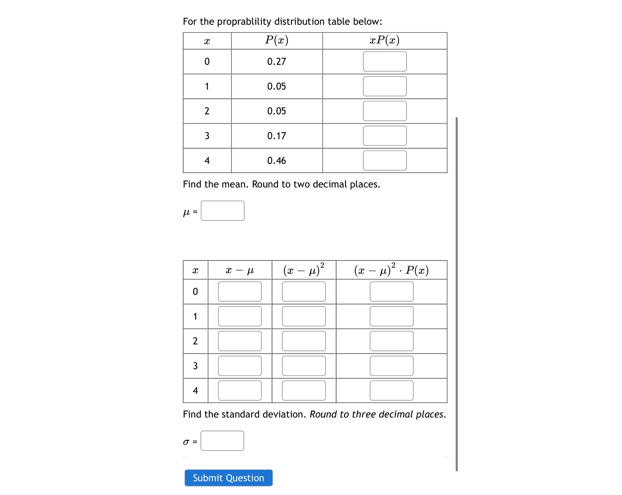 Solved For the proprablility distribution table | Chegg.com