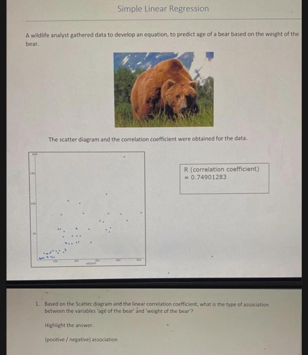 Solved Simple Linear Regression A wildlife analyst gathered | Chegg.com