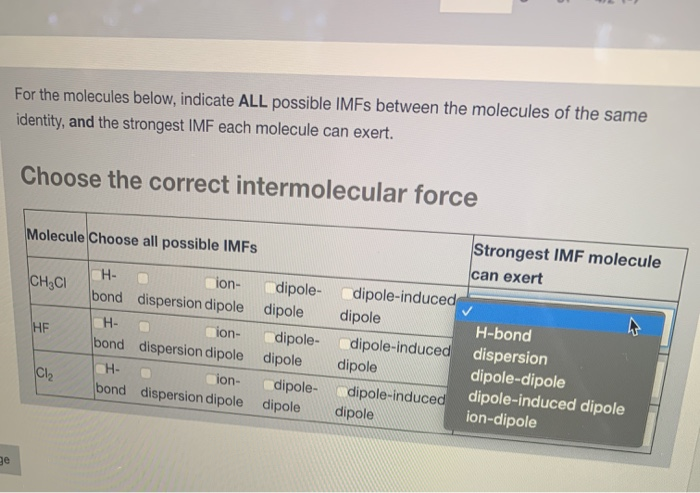 Solved For the molecules below, indicate ALL possible IMFs | Chegg.com