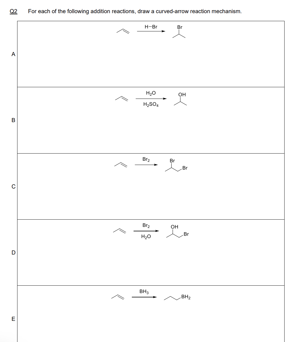 Solved Q2 ﻿For each of the following addition reactions, | Chegg.com