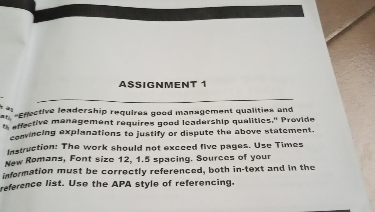 Solved ASSIGNMENT 1 As Ati "Effective Leadership Requires | Chegg.com