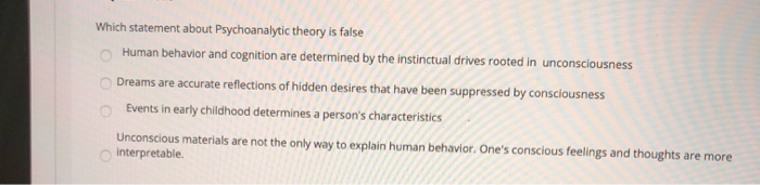 Solved Which statement about Psychoanalytic theory is false | Chegg.com