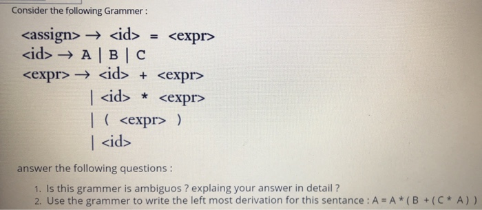 Solved Consider The Following Grammer: → = → A | B | C | Chegg.com