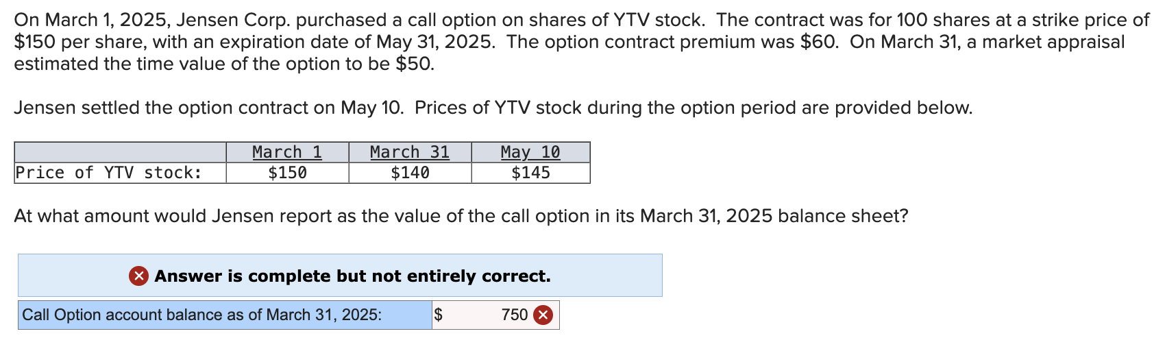 Solved On March 1, 2025, ﻿Jensen Corp. purchased a call | Chegg.com