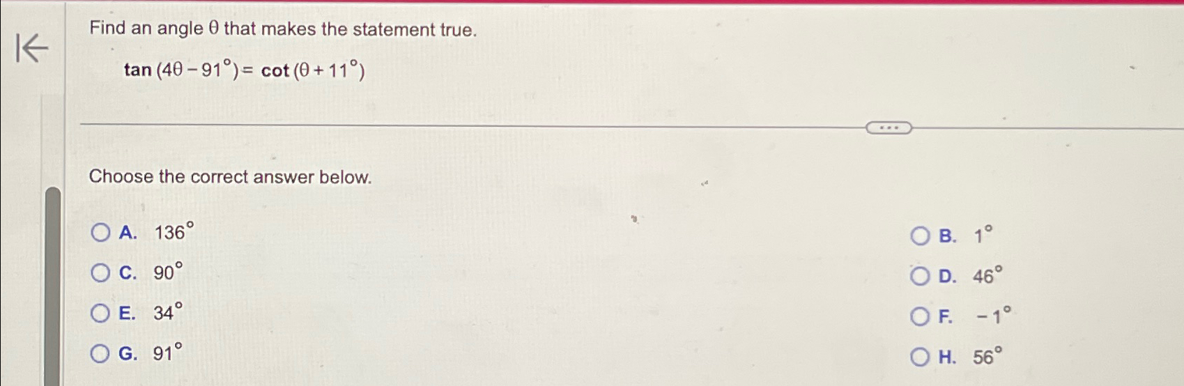 Solved Find an angle θ ﻿that makes the statement | Chegg.com