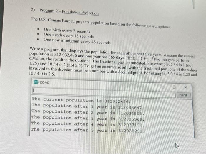 Solved 2) Program 2-Population Projection The U.S. Census | Chegg.com