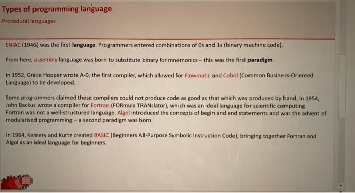 Solved Types of programming language The need for and | Chegg.com