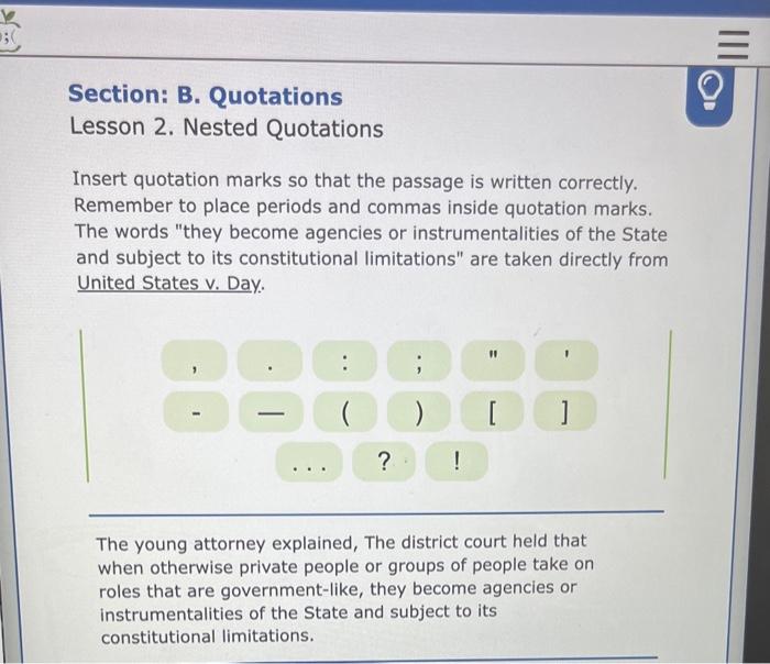 Section: B. Quotations Lesson 2. Nested Quotations | Chegg.com