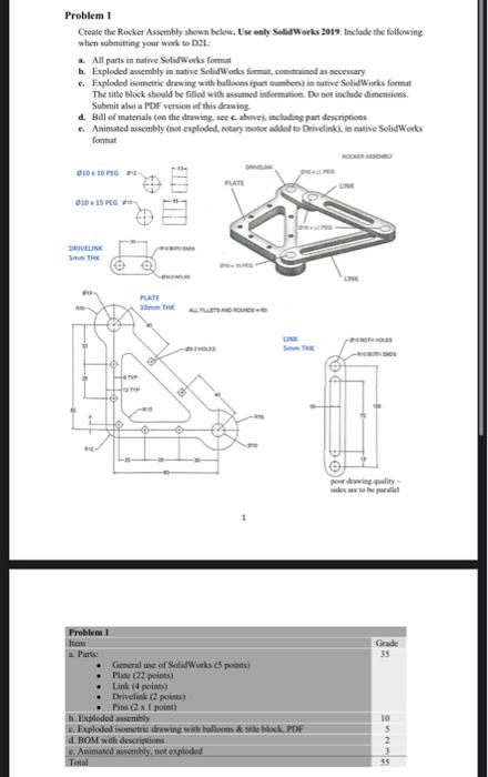 Solved Problem 1 Create the Rocker Assembly stwnn below, Cse 