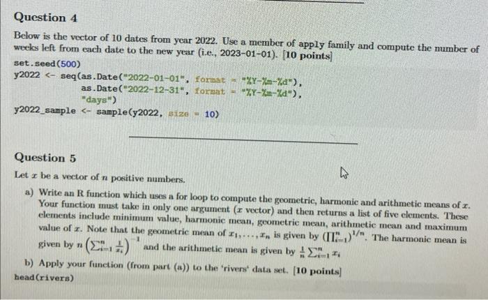 Solved Below Is The Vector Of 10 Dates From Year 2022. Use A | Chegg.com