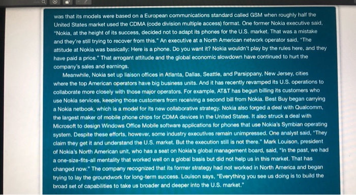 What strategic mistakes did nokia make in the u.s. market picture