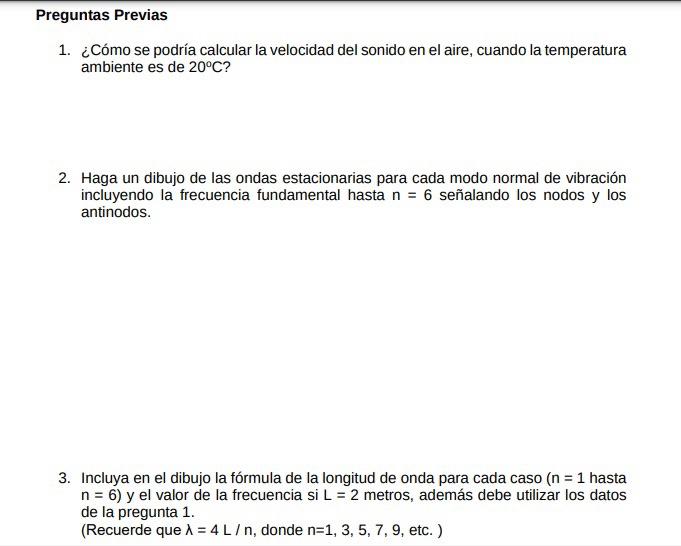 1. ¿Cómo se podría calcular la velocidad del sonido en el aire, cuando la temperatura ambiente es de \( 20^{\circ} \mathrm{C}