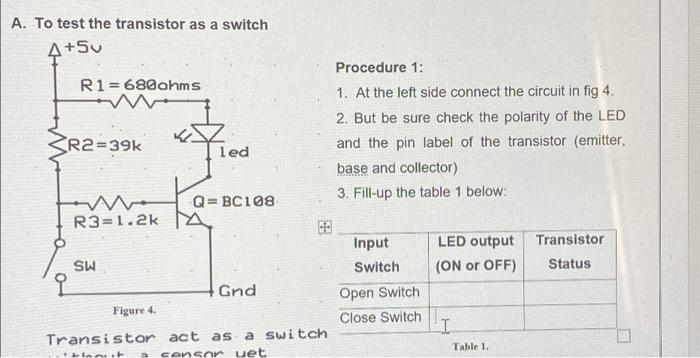 Solved A. To test the transistor as a switch A +5v Ri= | Chegg.com