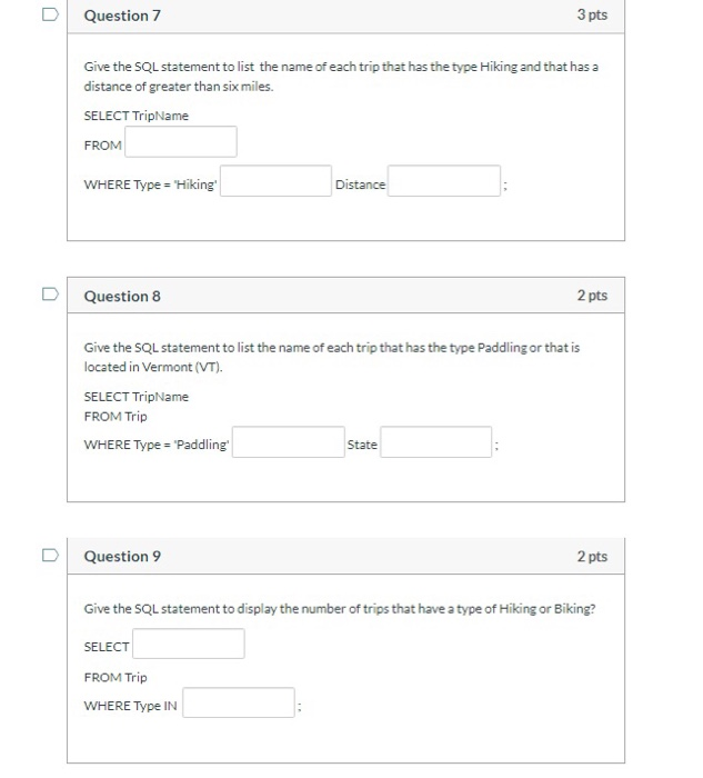Solved Question 1 2 pts Give the SQL statement to list | Chegg.com