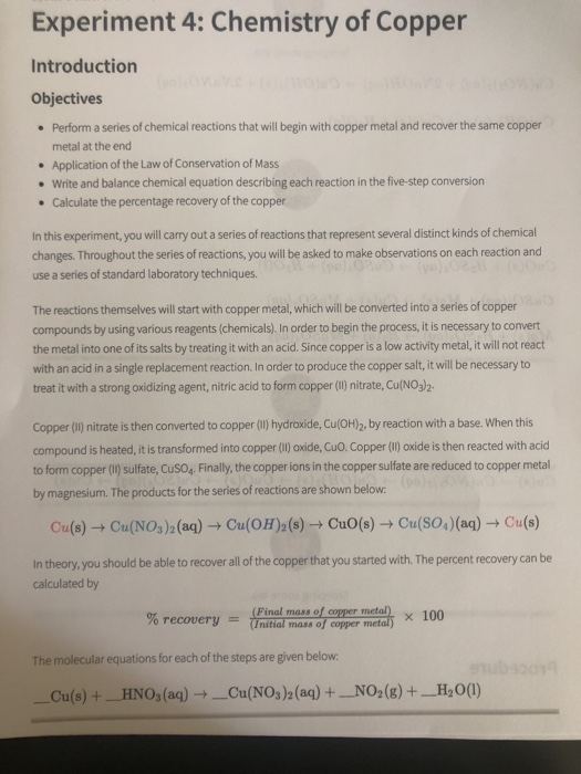 Copper Science Project Experiment 4: Chemistry of Copper Introduction | Chegg.com