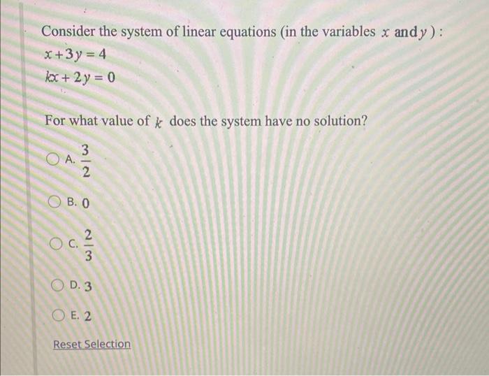 Solved Consider the system of linear equations (in the | Chegg.com