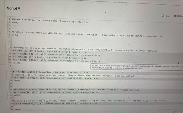 Solved Write MATLAB statements to perform the following | Chegg.com