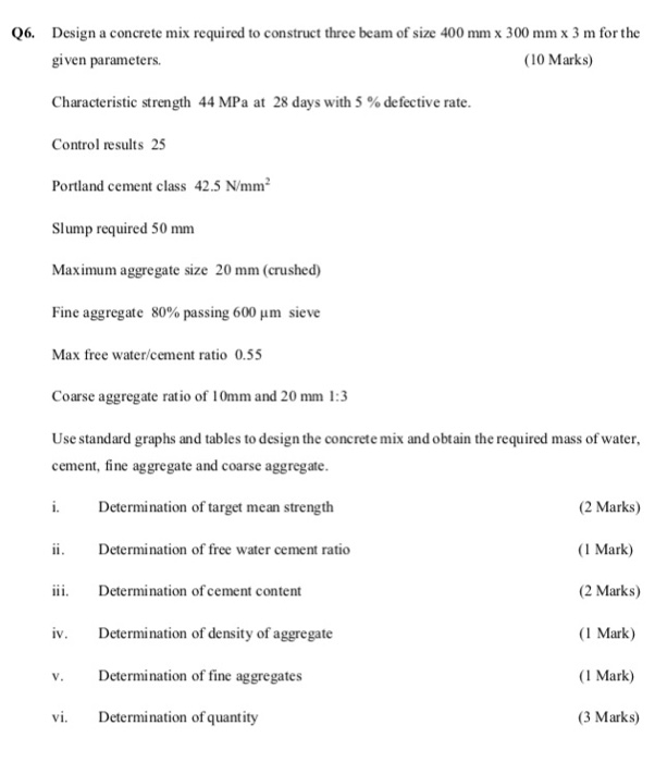 Solved Q6. Design a concrete mix required to construct three | Chegg.com
