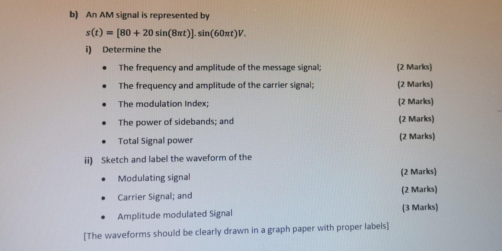 Solved b) An AM signal is represented by | Chegg.com