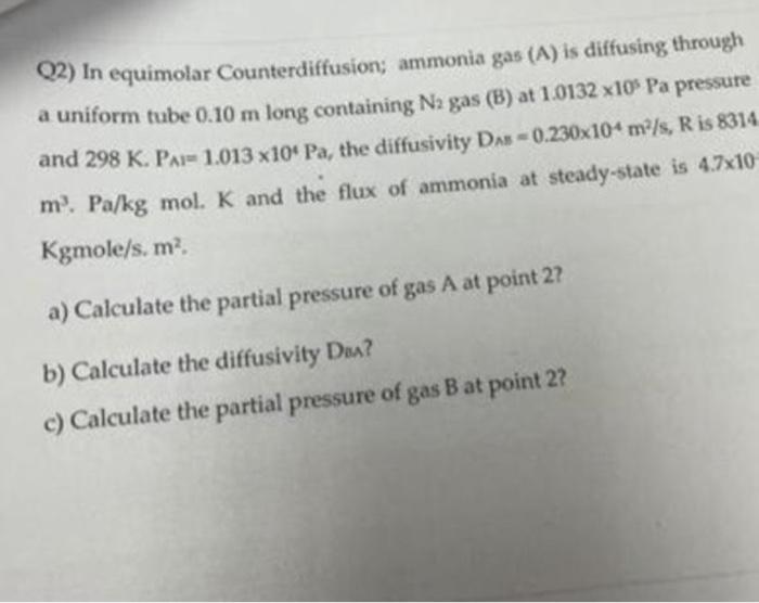 Solved Q2) In equimolar Counterdiffusion; ammonia gas (A) is | Chegg.com