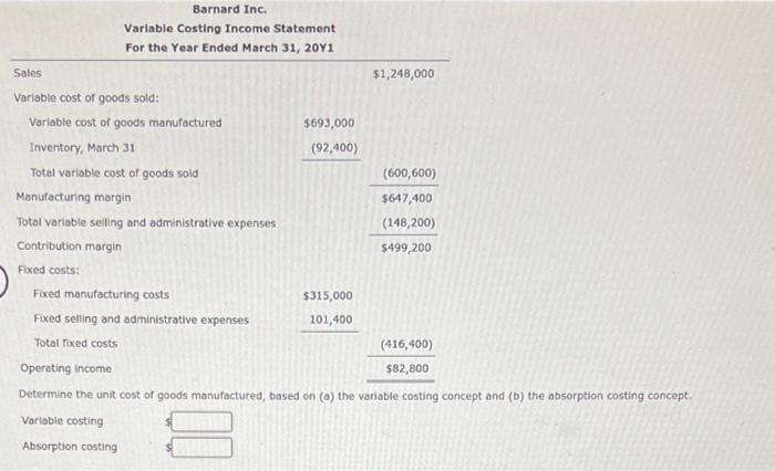 Ot And (b) The Absorption Costing Concept. | Chegg.com