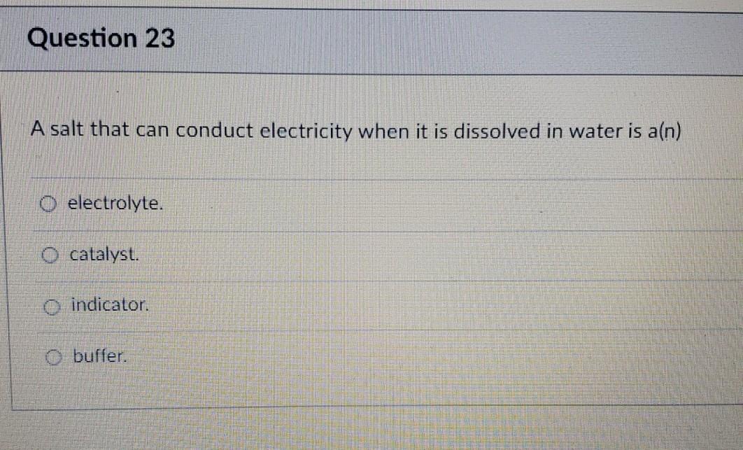 Solved Question 23 A salt that can conduct electricity when