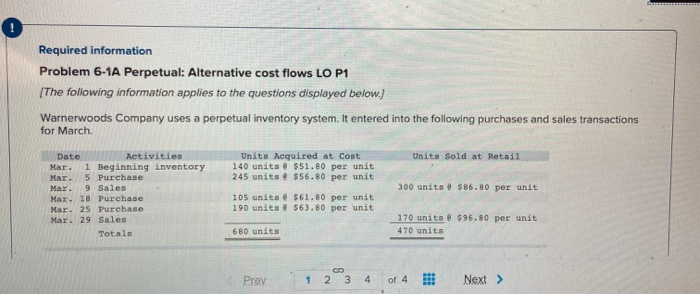 Solved Required Information Problem 6-1A Perpetual: | Chegg.com