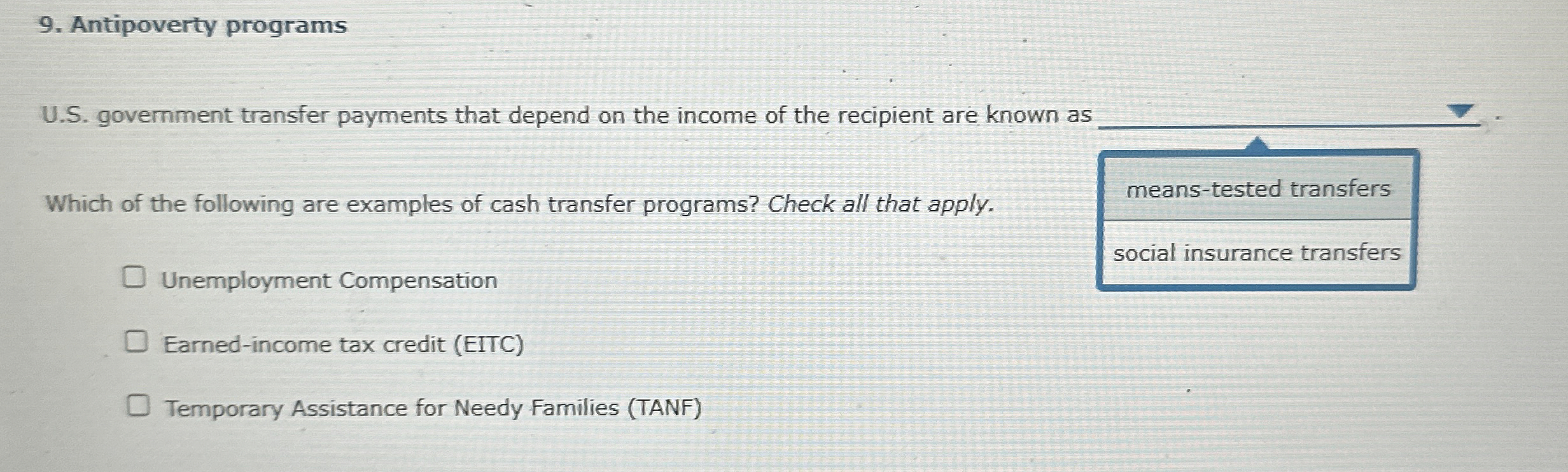 Solved Antipoverty programsU.S. ﻿government transfer | Chegg.com