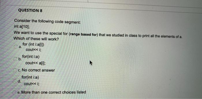 Solved QUESTION 8 a. Consider the following code segment: | Chegg.com