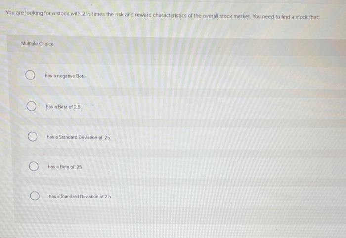 Solved You are looking for a stock with 212 times the risk | Chegg.com
