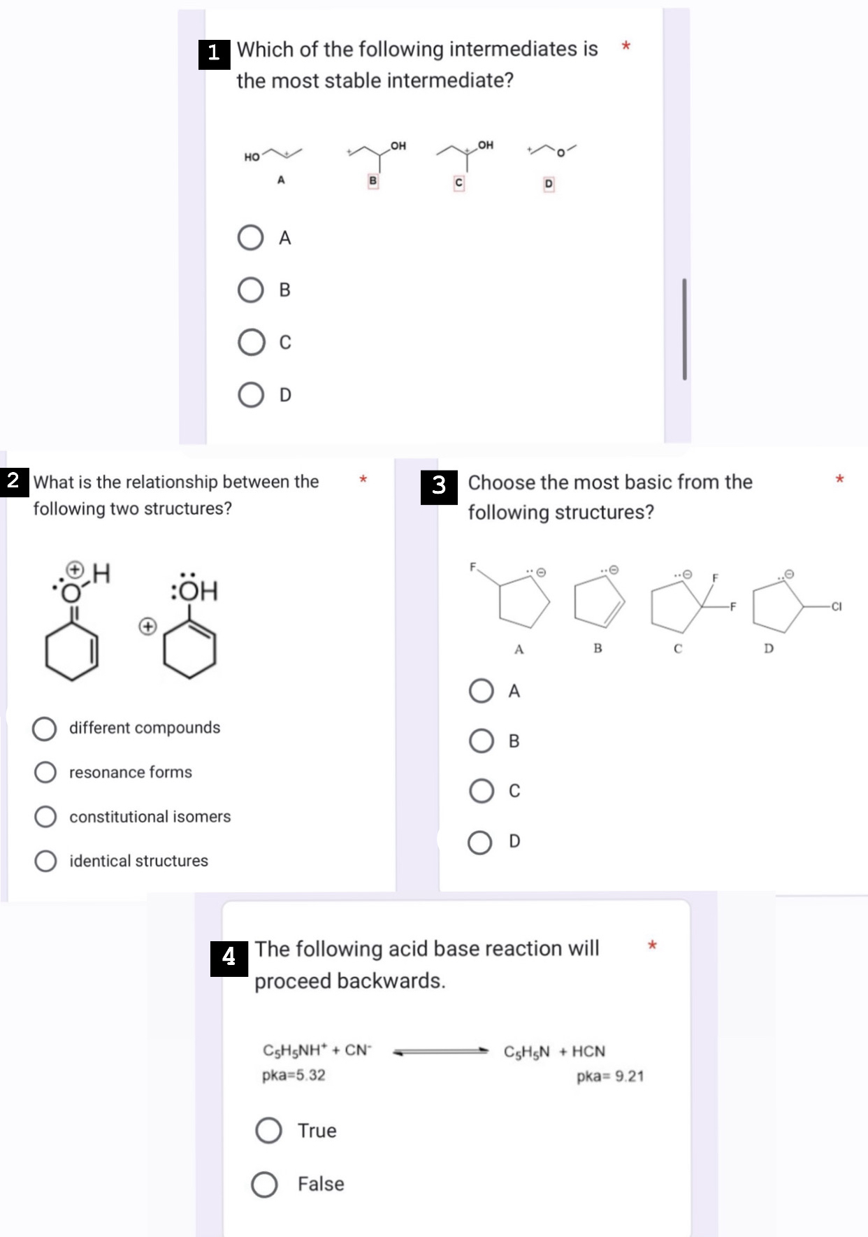Solved 1 ﻿Which of the following intermediates is*the most | Chegg.com