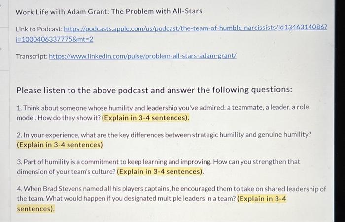 Work Life with Adam Grant: The Problem with All-Stars | Chegg.com