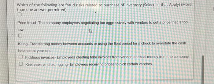 Solved Which of the following are fraud risks related to