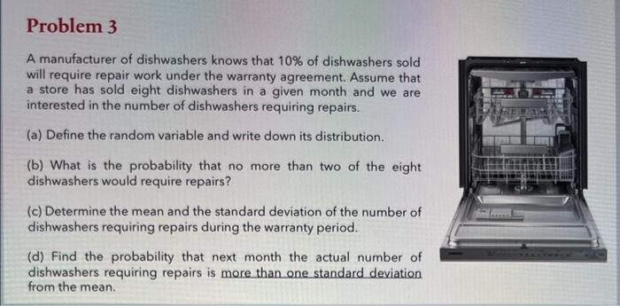 Solved A manufacturer of dishwashers knows that 10% of | Chegg.com