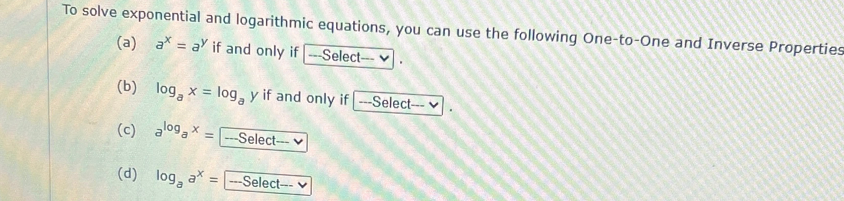 Solved To solve exponential and logarithmic equations, you | Chegg.com