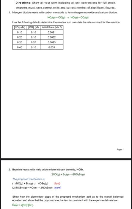 Solved Directions Show all your work including all unit | Chegg.com