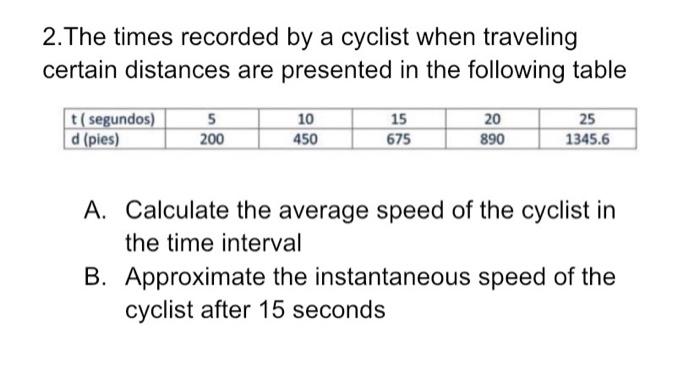 Solved 2.The times recorded by a cyclist when traveling | Chegg.com