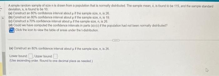 Solved A Simple Random Sample Of Size N Is Drawn From A | Chegg.com