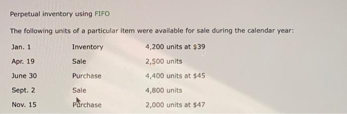 Solved Perpetual inventory using FIFO The following units of | Chegg.com