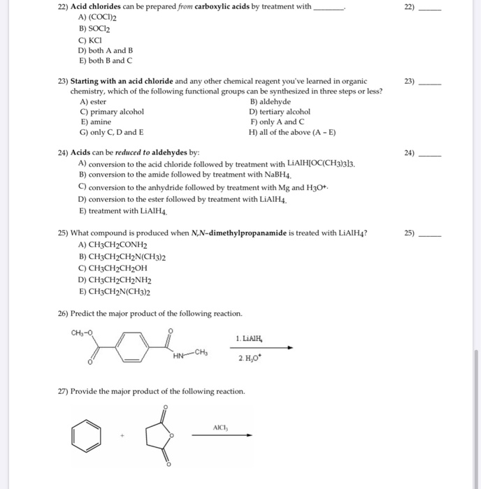 Solved 22) Acid chlorides can be prepared from carboxylic | Chegg.com