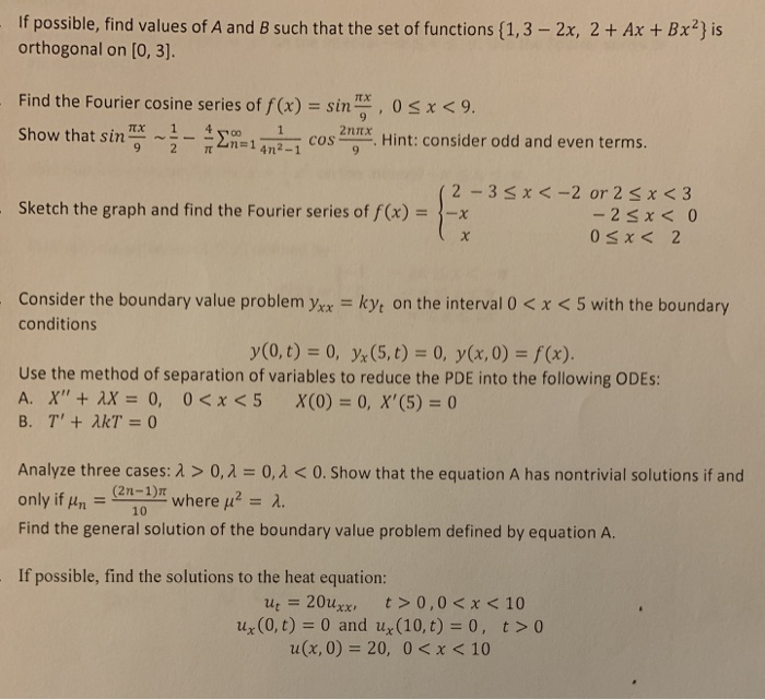 Solved If possible, find values of A and B such that the set | Chegg.com